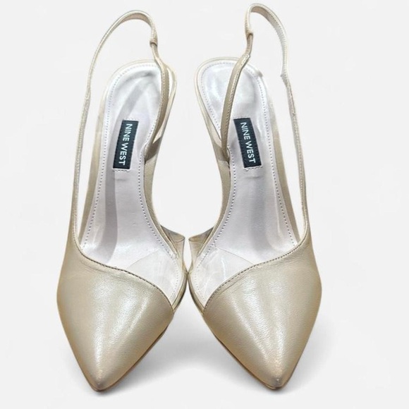 Nine West Champagne Pointed Toe Slingback Heels with Clear PVC Panels Size 9 1/2 - Picture 4 of 7